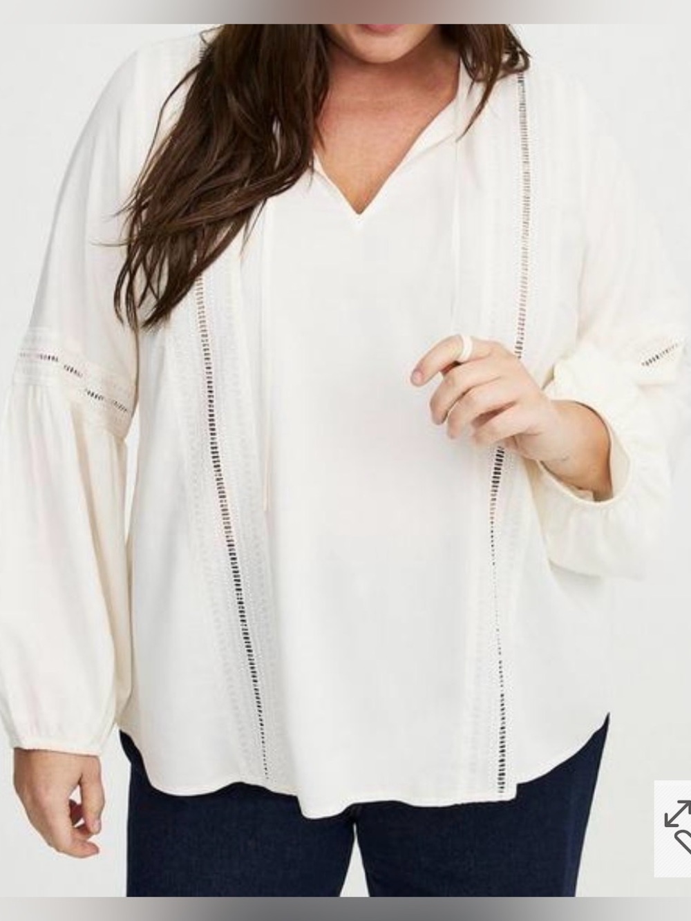 NWT Torrid crinkle gauze tie front lace trim blouse, Torrid size 2, 2X